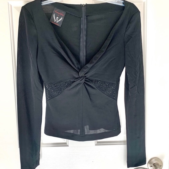 Veronique Young formal black twist front embroidered mesh blouse small - Picture 4 of 9